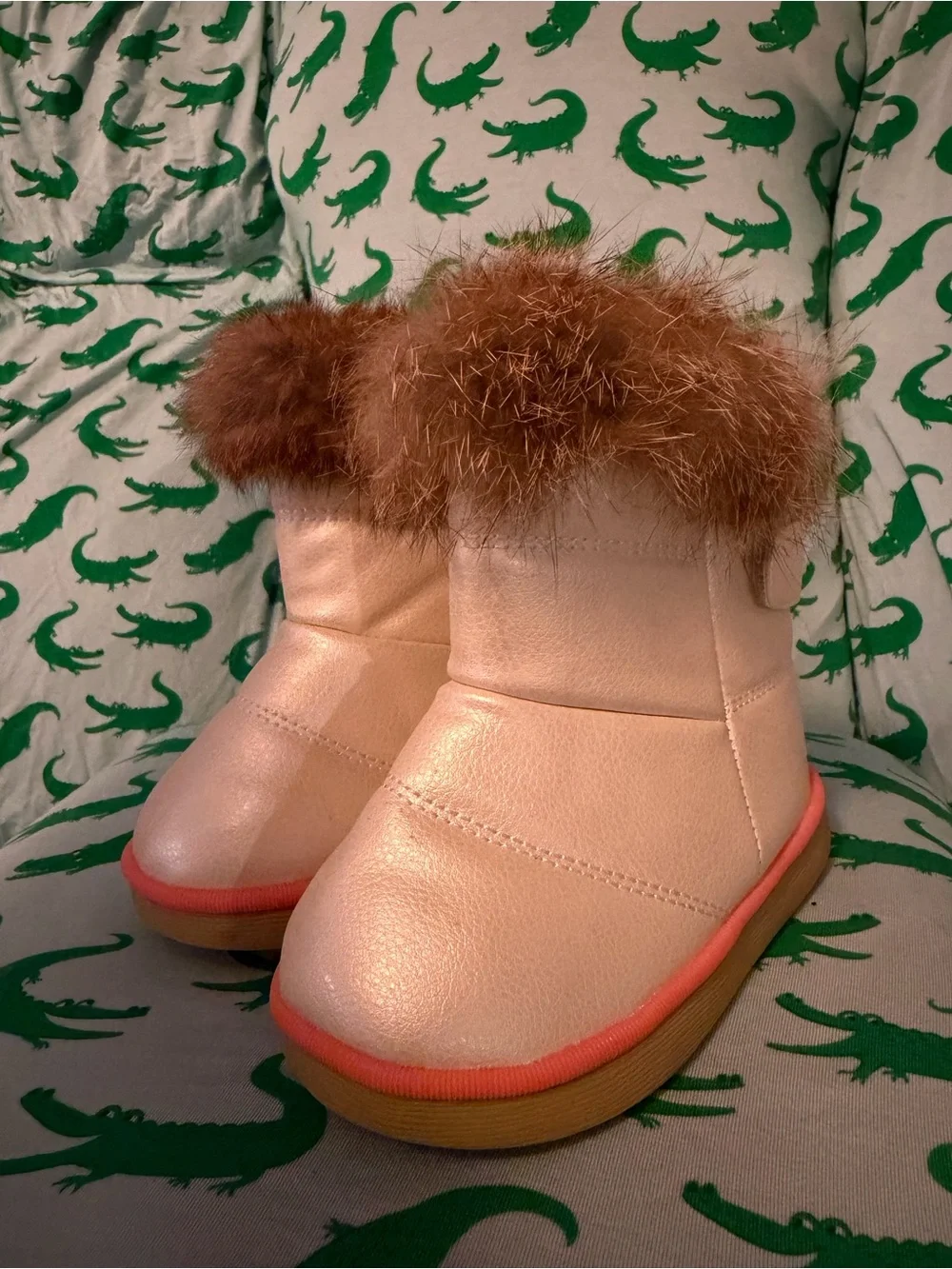 Pink Faux-Fur Trim Baby Boots